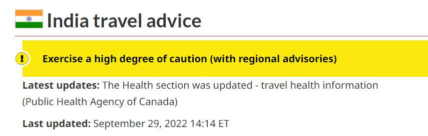 travel advisory canada to india